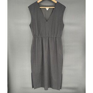 J.Crew Womens Perforated Drapey Side Slit Midi Dress Size 8 Black Preppy Coastal